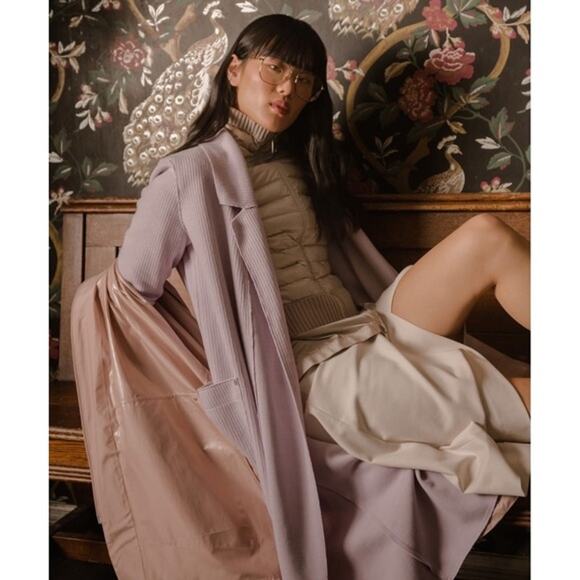 SØSKEN Heidi Long Sleeve Brushed Knit Collared Duster Cardigan Jacket Lavender-2 - Picture 3 of 11